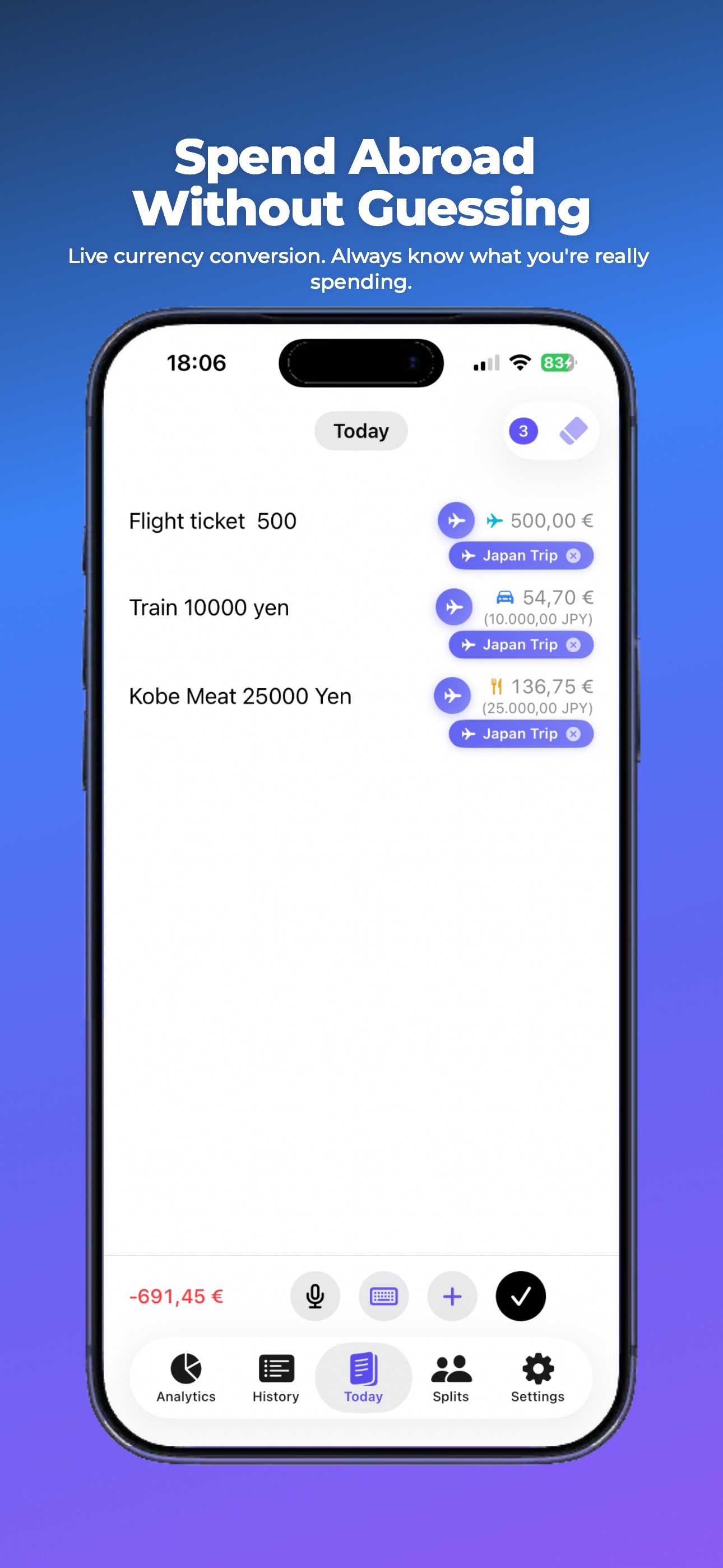 Live currency conversion