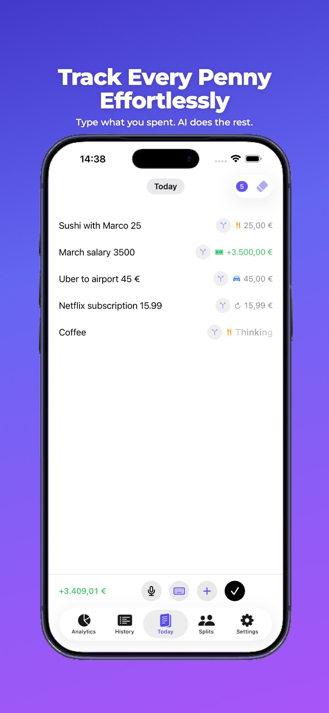 Budge diary screen