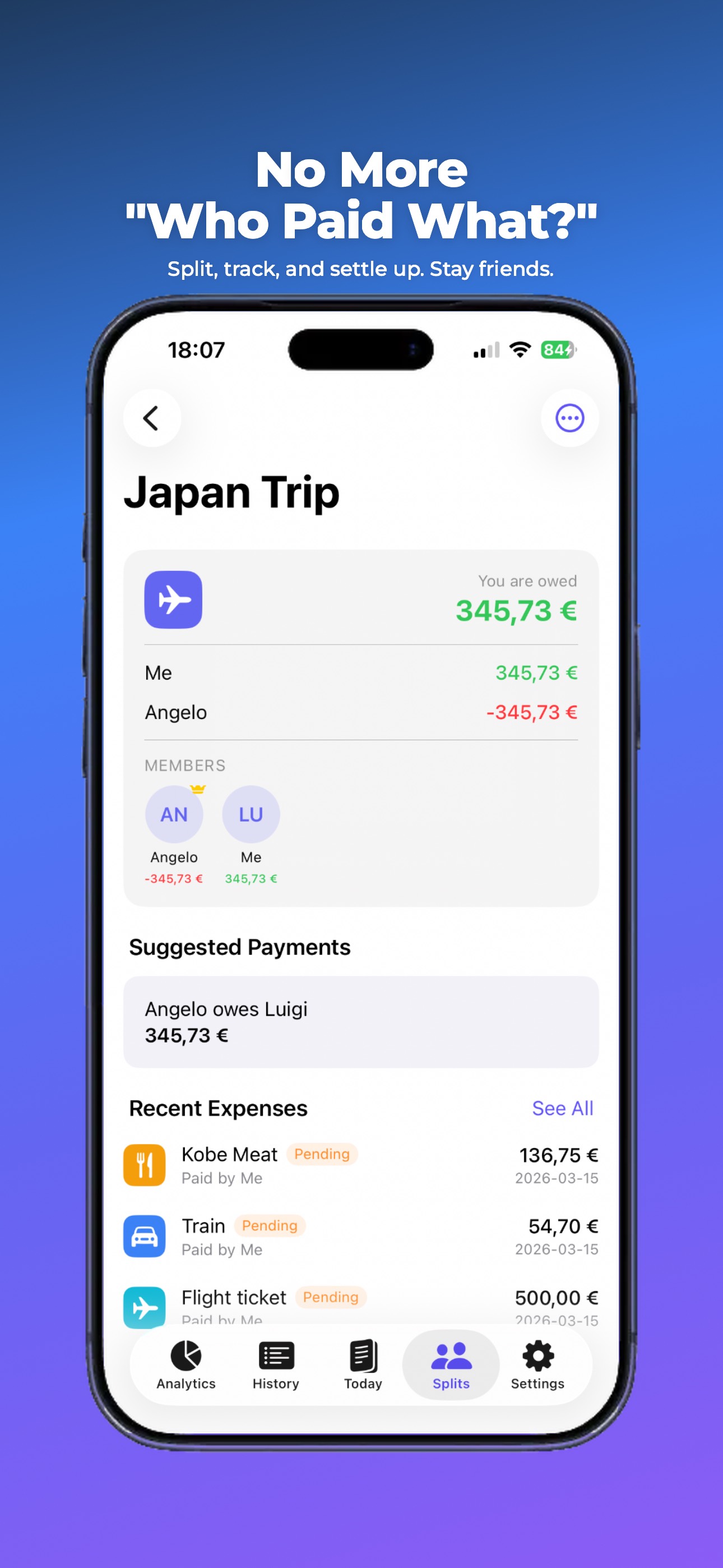 Bill splitting feature
